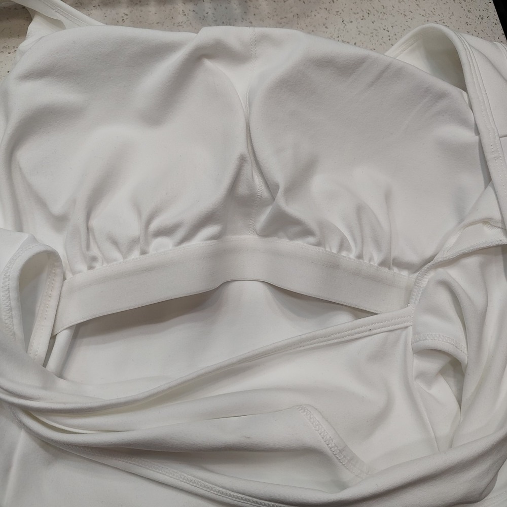 HALARA White Cross Back Crop Top Sz Medium Long Athleisure Built Bra Light Pad - Picture 6 of 9